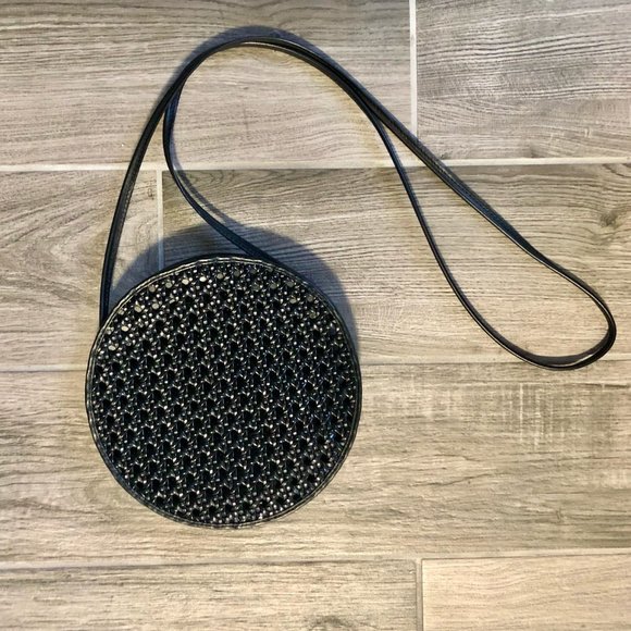 Elizabeth and James Designer Black Woven Crossbody Shoulder Bag Purse - Picture 2 of 5